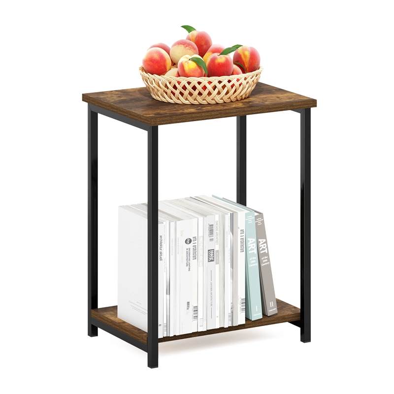 Furinno SIMPLISTIC Industrial Metal Frame End Table in 1-Pack in Amber Pine