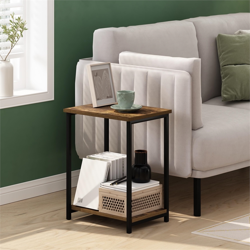 Furinno SIMPLISTIC Industrial Metal Frame End Table in 1-Pack in Amber Pine