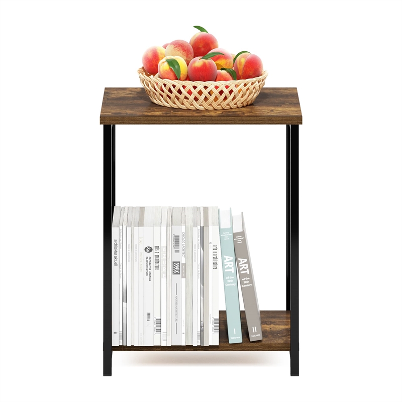 Furinno SIMPLISTIC Industrial Metal Frame End Table in 1-Pack in Amber Pine