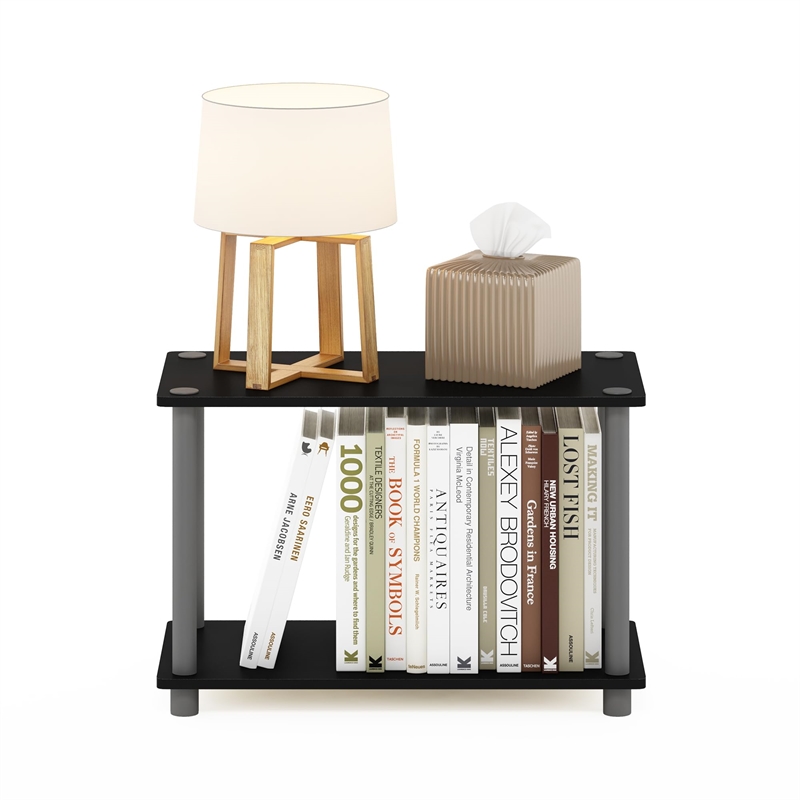 Furinno TURN-N-TUBE 2-Tier No Tools Tube Shelf/End Table in Black/Grey