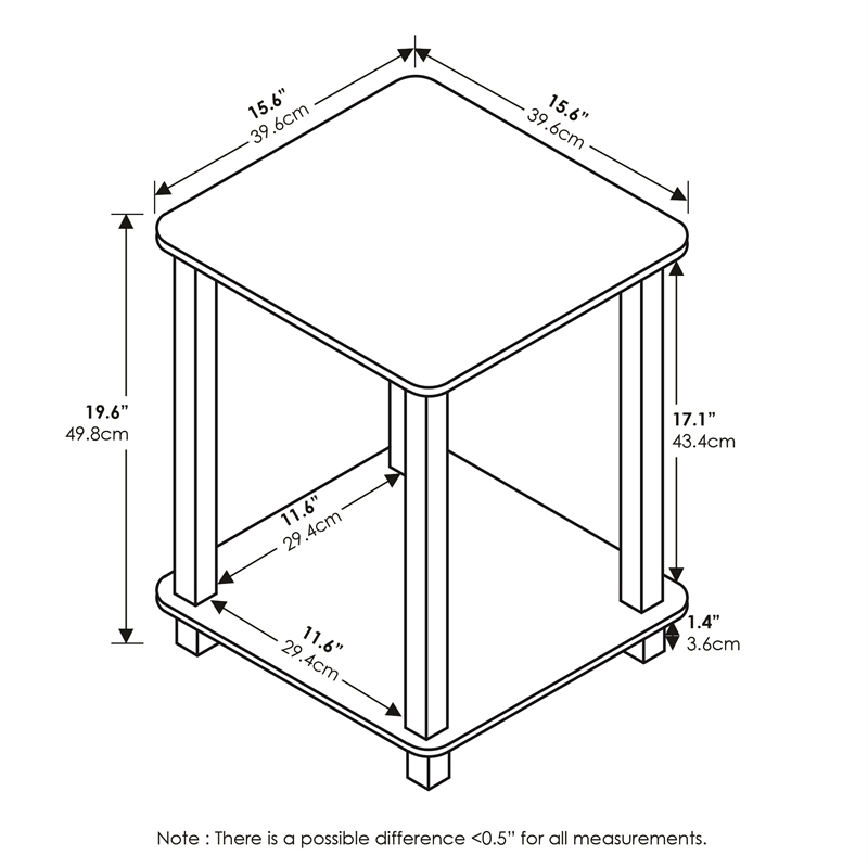Furinno SIMPLISTIC End Table in Set of Two in Amber Pine/Black