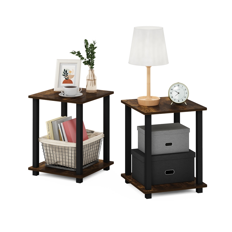 Furinno SIMPLISTIC End Table in Set of Two in Amber Pine/Black