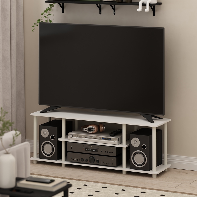 Furinno TURN-N-TUBE No Tools 3D 3-Tier Entertainment TV Stands in White/White