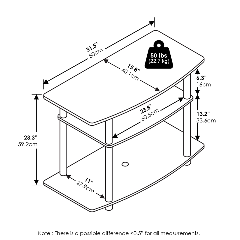 Furinno TURN-N-TUBE No Tools 3-Tier TV Stands in White/White