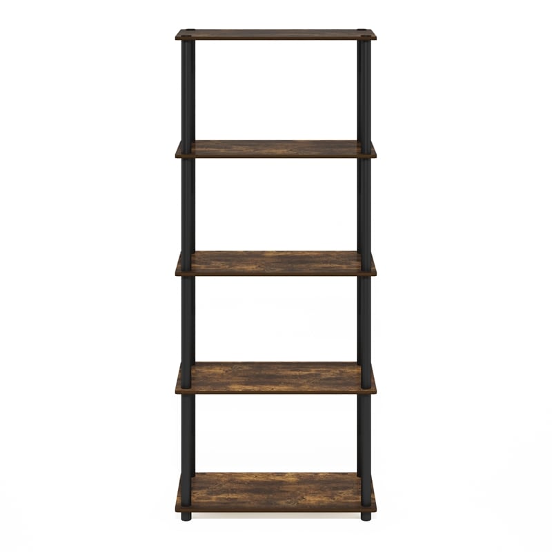 Furinno TURN-N-TUBE 5-Tier Multipurpose Shelf Display Rack in Amber Pine/Black