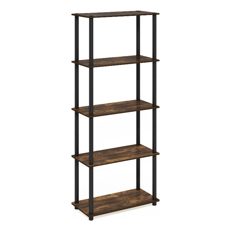 Furinno TURN-N-TUBE 5-Tier Multipurpose Shelf Display Rack in Amber Pine/Black