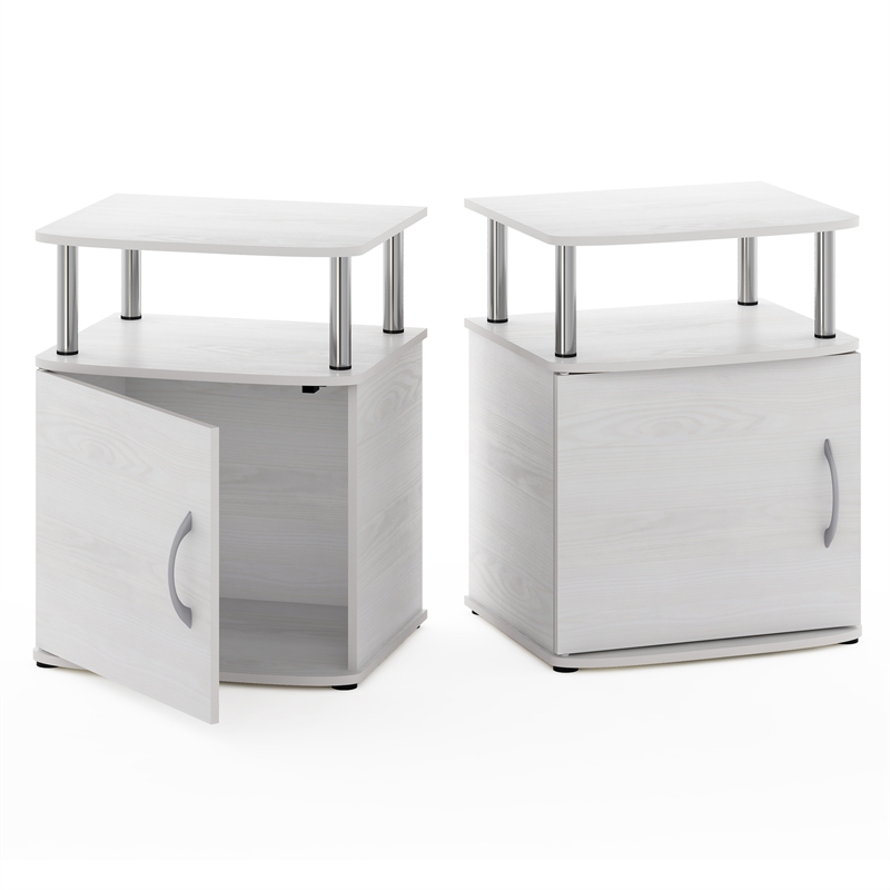 Furinno JAYA Utility Design End Table in White Oak in Stainless Steel Tubes
