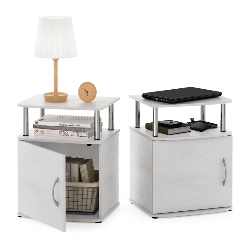 Furinno JAYA Utility Design End Table in White Oak in Stainless Steel Tubes