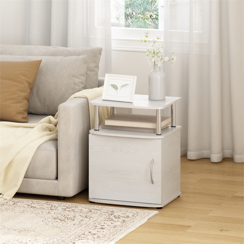 Furinno JAYA Utility Design End Table in White Oak in Stainless Steel Tubes