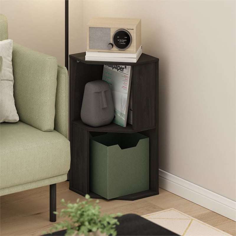 Furinno ECON 2-Tier Freestanding Corner Shelf Bookcase in Bookshelf in Espresso