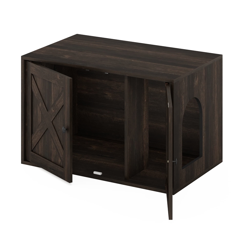 Furinno PELI Farmhouse Cat Litter Box Enclosure in Ebony