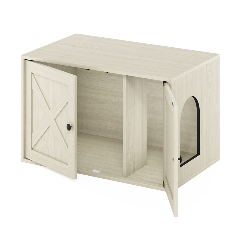 Furinno PELI Farmhouse Cat Litter Box Enclosure in White Wash