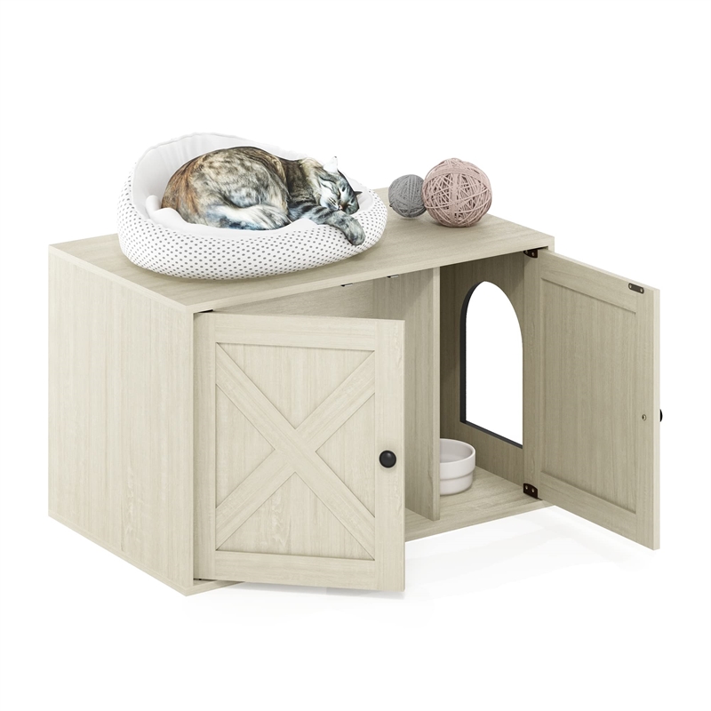 Furinno PELI Farmhouse Cat Litter Box Enclosure in White Wash