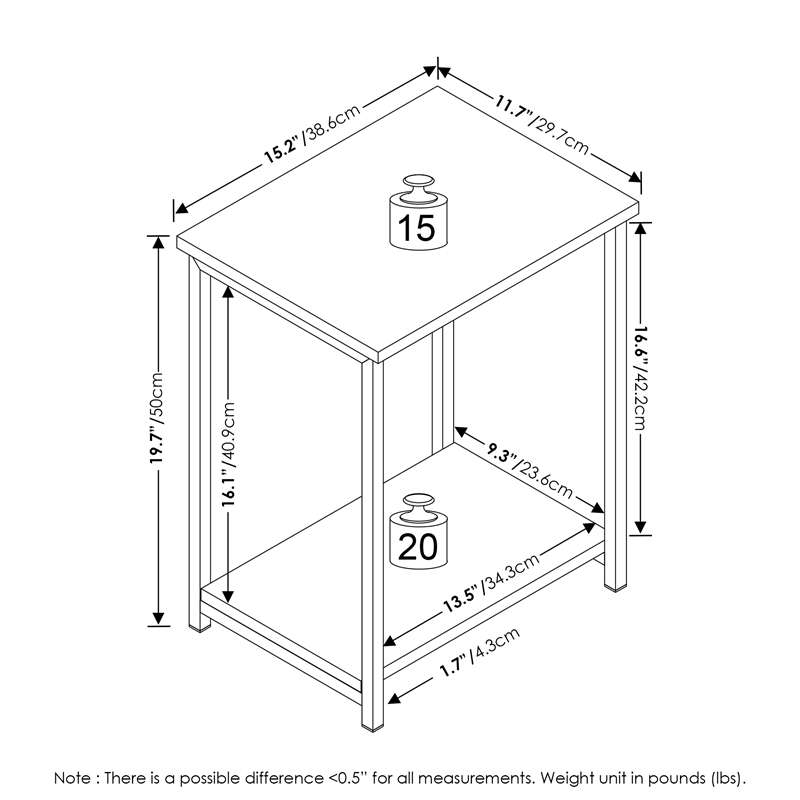 Furinno SIMPLISTIC Industrial Metal Frame End Table in 1-Pack in Espresso