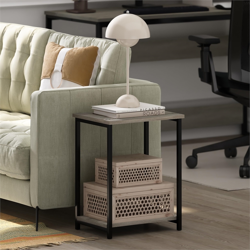 Furinno SIMPLISTIC Industrial Metal Frame End Table in 1-Pack in French Oak