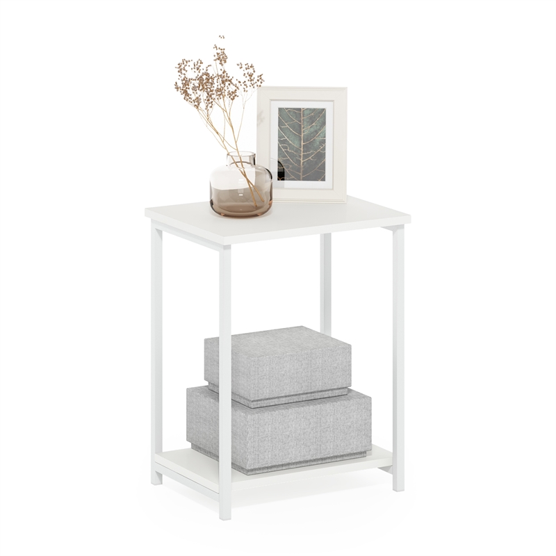 Furinno SIMPLISTIC Industrial Metal Frame End Table in 1-Pack in White/White