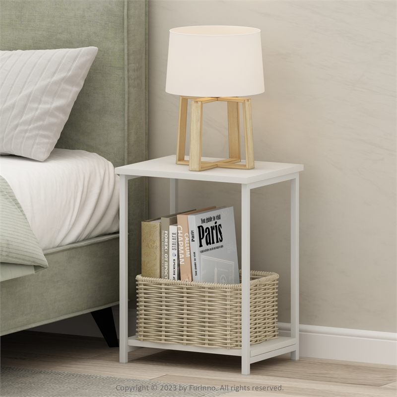 Furinno SIMPLISTIC Industrial Metal Frame End Table in 1-Pack in White/White