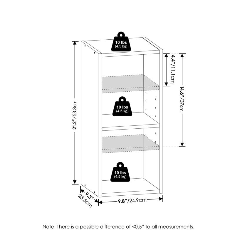 Furinno FULDA 2-Tier  Storage Shelf Bookcase in 10-Inch Width in Blackwood