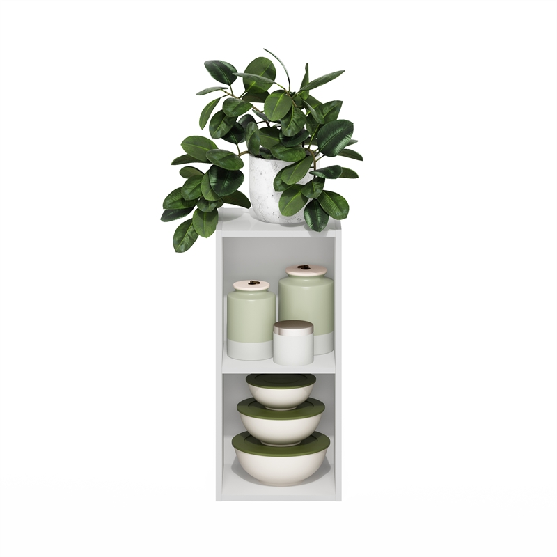 Furinno FULDA 2-Tier  Storage Shelf Bookcase in 10-Inch Width in White