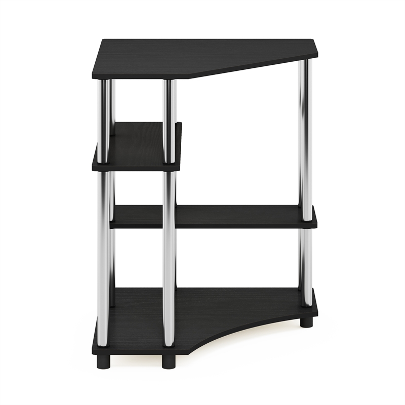 Furinno TURN-N-TUBE Corner Desk with Shelves in Americano Stainless Steel Tubes