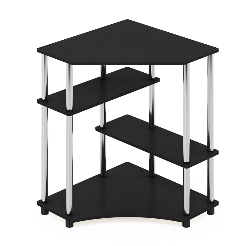 Furinno TURN-N-TUBE Corner Desk with Shelves in Americano Stainless Steel Tubes