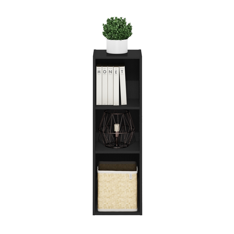 Furinno FULDA 3-Tier  Storage Shelf Bookcase in 10-Inch Width in Blackwood