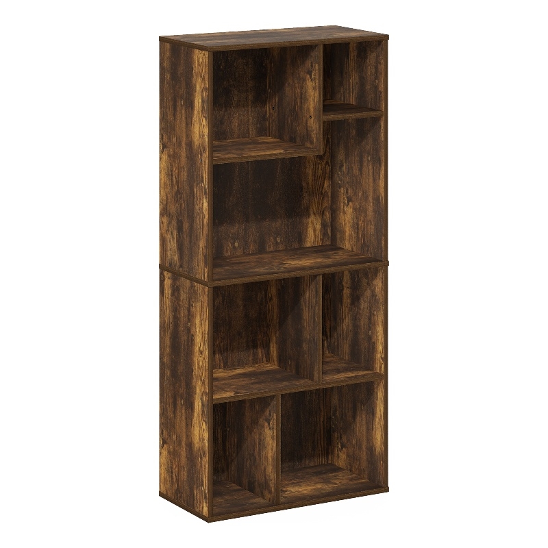 Furinno DALY 7-Cube Irregular Cubes Bookcase in Bookshelf in Storage Amber Pine