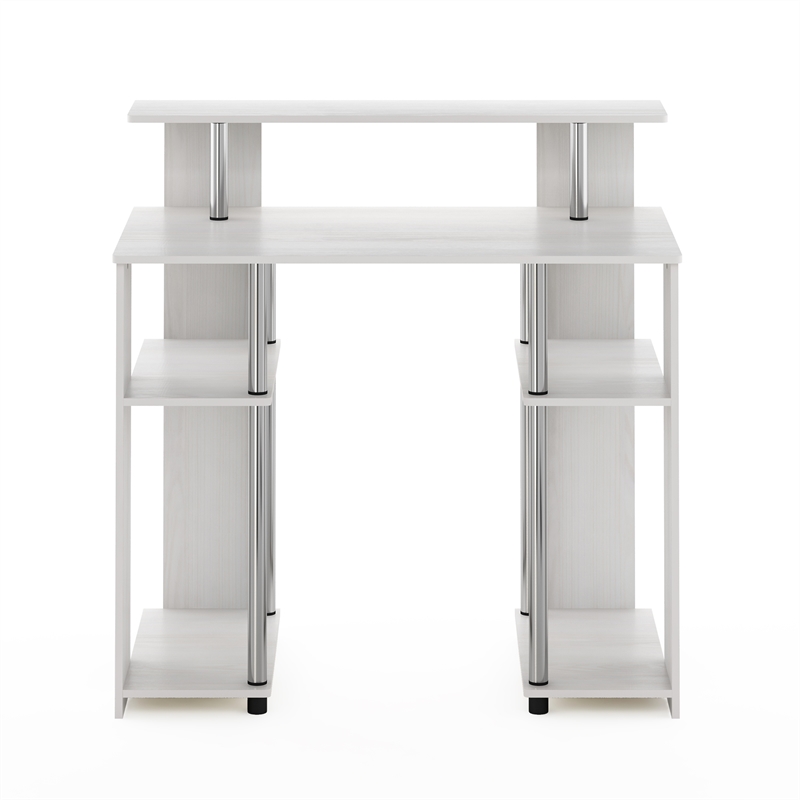 Furinno JAYA Simple Design Computer Writing Desk in White Stainless Steel Tubes