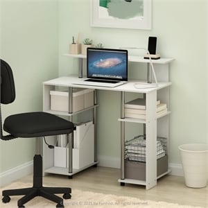 Furinno JAYA Simple Design Computer Writing Desk in White Stainless Steel Tubes