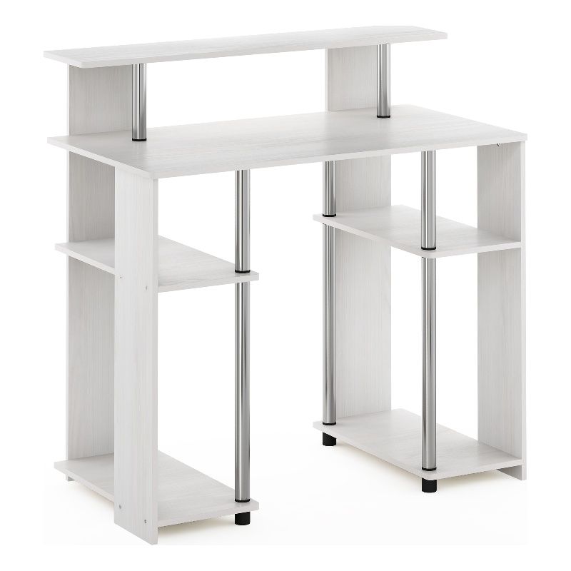 Furinno JAYA Simple Design Computer Writing Desk in White Stainless Steel Tubes