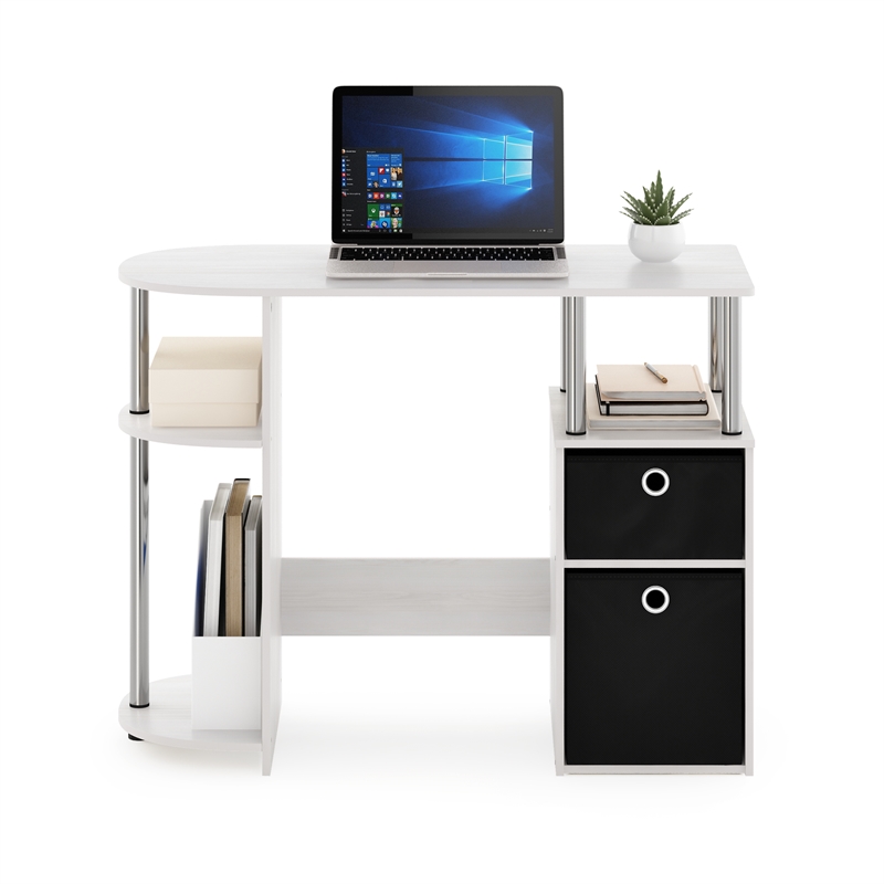 Furinno JAYA SIMPLISTIC Computer Study Desk with Bin Stainless Steel Tubes