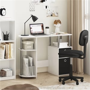 Furinno JAYA SIMPLISTIC Computer Study Desk with Bin Stainless Steel Tubes