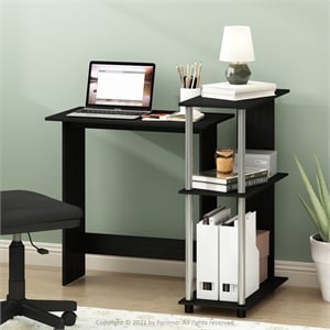 Furinno ABBOTT Corner Computer Desk with Bookshelf in Stainless Steel Tubes