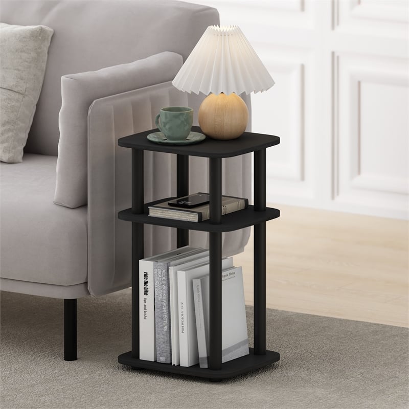 Furinno JUST 3-Tier Turn-N-Tube Curve End Table in Side Table in Americano/Black