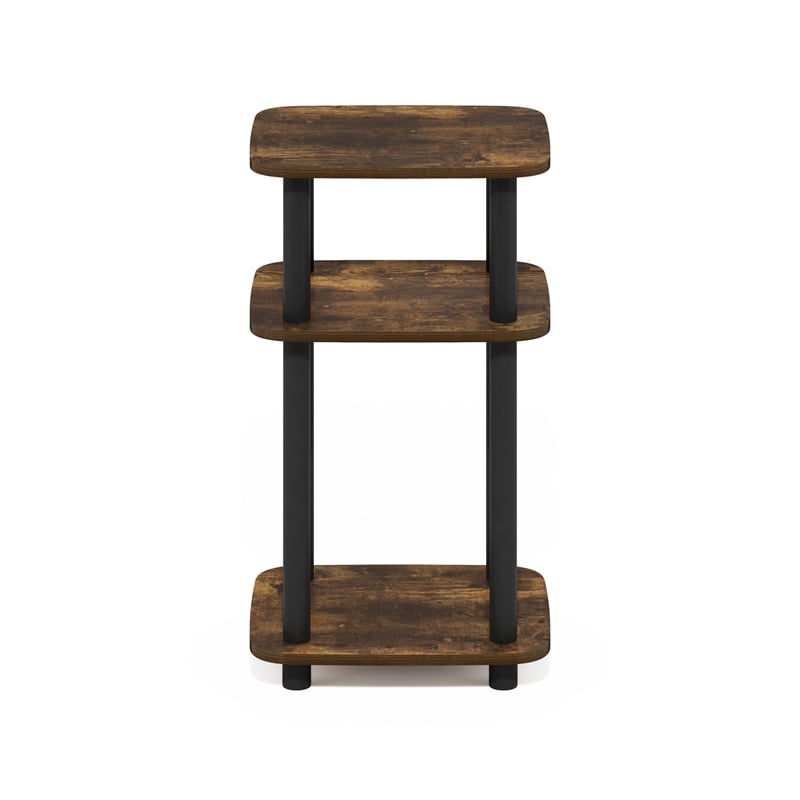 Furinno JUST 3-Tier Turn-N-Tube Curve End Table in Side Table Amber Pine/Black