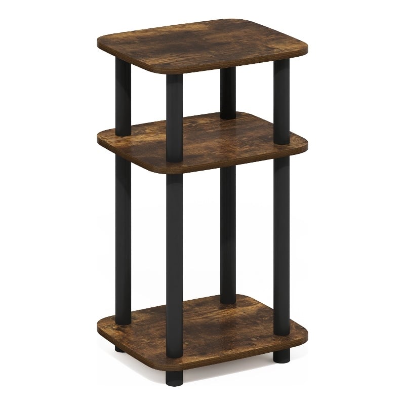Furinno JUST 3-Tier Turn-N-Tube Curve End Table in Side Table Amber Pine/Black