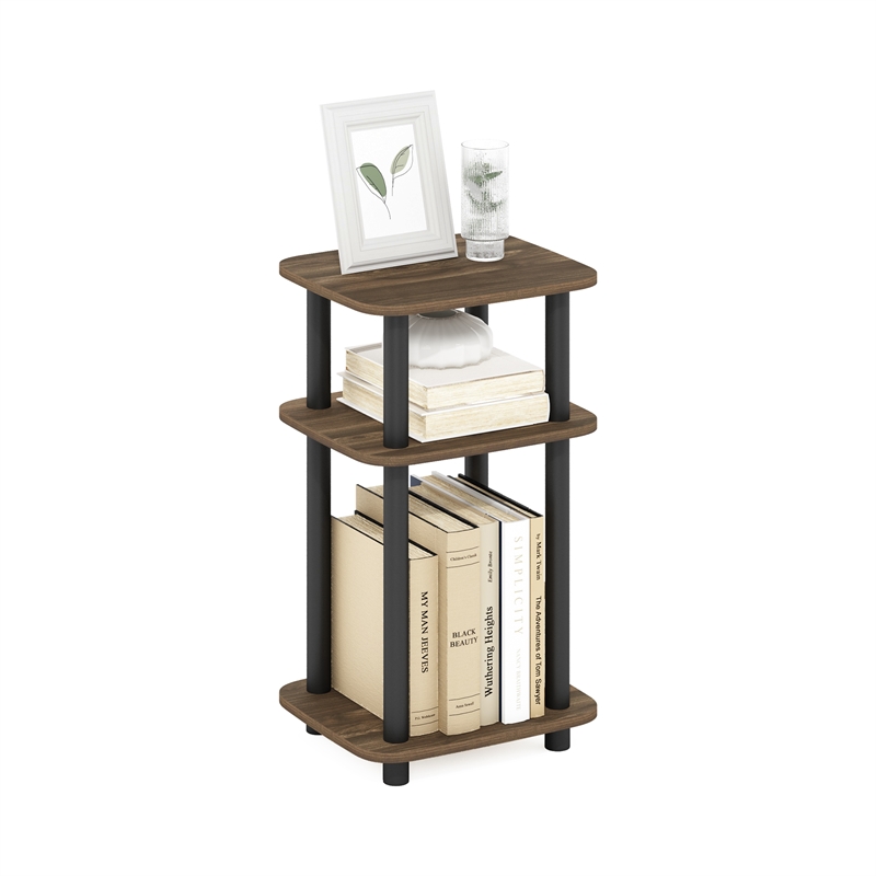 Furinno JUST 3-Tier Turn-N-Tube Curve End Table in Side Columbia Walnut/Black