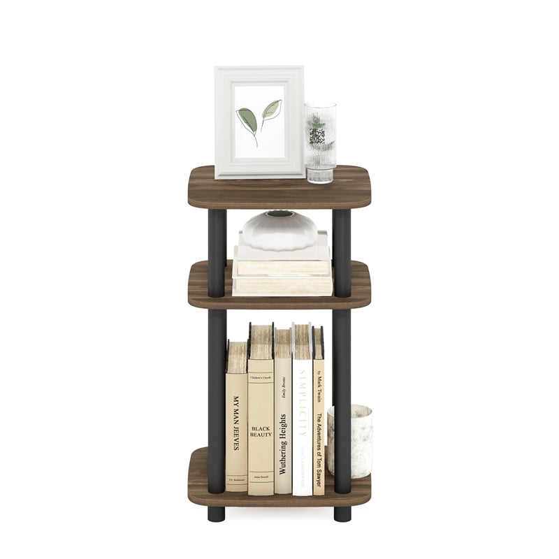 Furinno JUST 3-Tier Turn-N-Tube Curve End Table in Side Columbia Walnut/Black