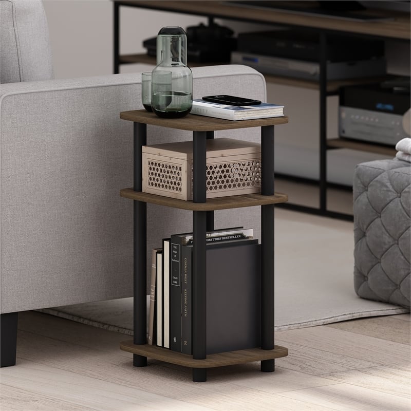 Furinno JUST 3-Tier Turn-N-Tube Curve End Table in Side Columbia Walnut/Black