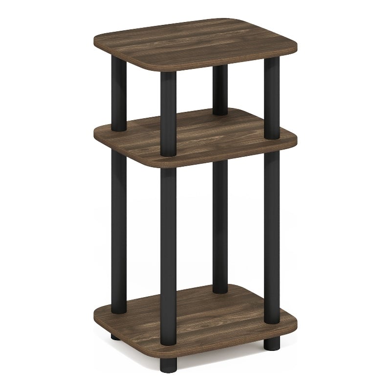 Furinno JUST 3-Tier Turn-N-Tube Curve End Table in Side Columbia Walnut/Black