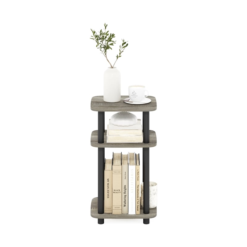 Furinno JUST 3-Tier Turn-N-Tube Curve End Table in Side Table French Oak/Black