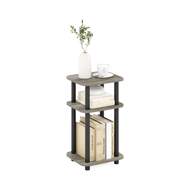 Furinno JUST 3-Tier Turn-N-Tube Curve End Table in Side Table French Oak/Black