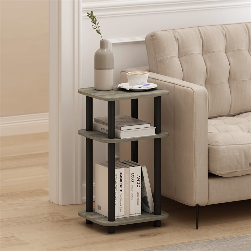Furinno JUST 3-Tier Turn-N-Tube Curve End Table in Side Table French Oak/Black
