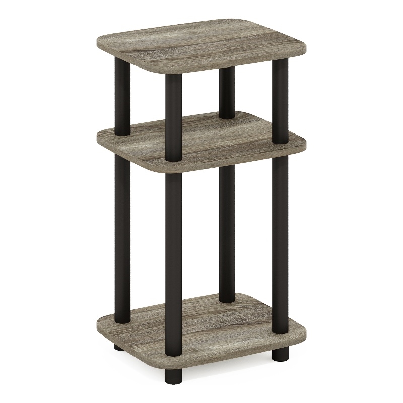 Furinno JUST 3-Tier Turn-N-Tube Curve End Table in Side Table French Oak/Black