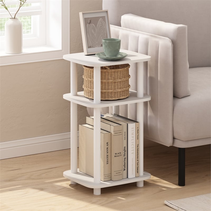 Furinno JUST 3-Tier Turn-N-Tube Curve End Table in Side Table in White/White