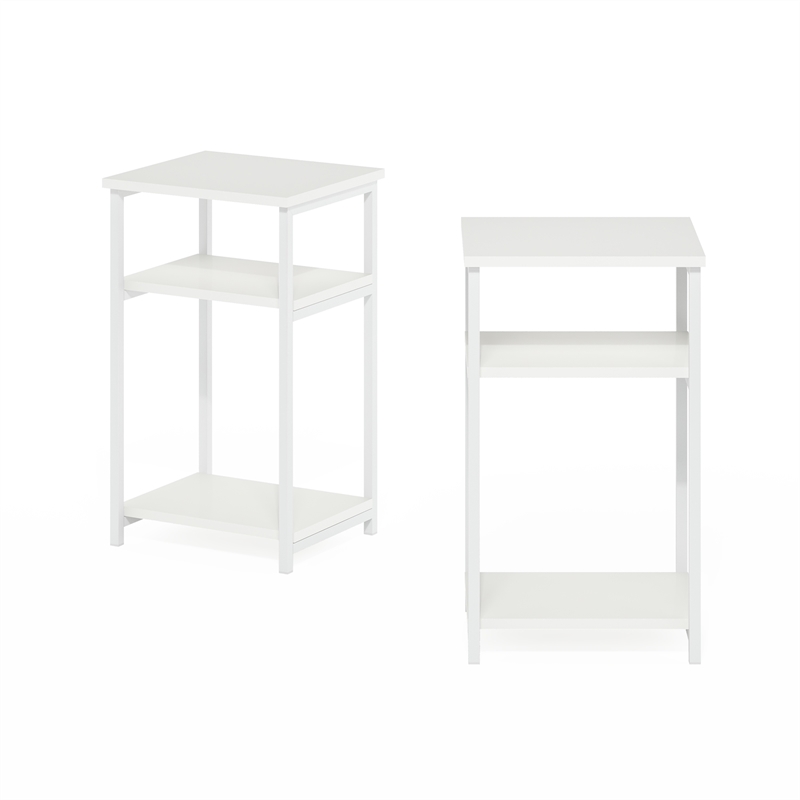 Furinno JUST 3-Tier Industrial Metal Frame End Table with Storage White/White