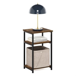 Furinno JUST 3-Tier Industrial Metal Frame End Table with Storage Amber Pine