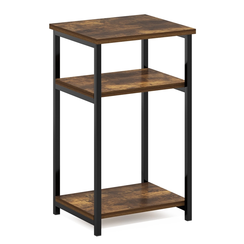 Furinno JUST 3-Tier Industrial Metal Frame End Table with Storage Amber Pine