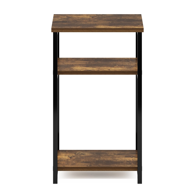 Furinno JUST 3-Tier Industrial Metal Frame End Table with Storage Amber Pine