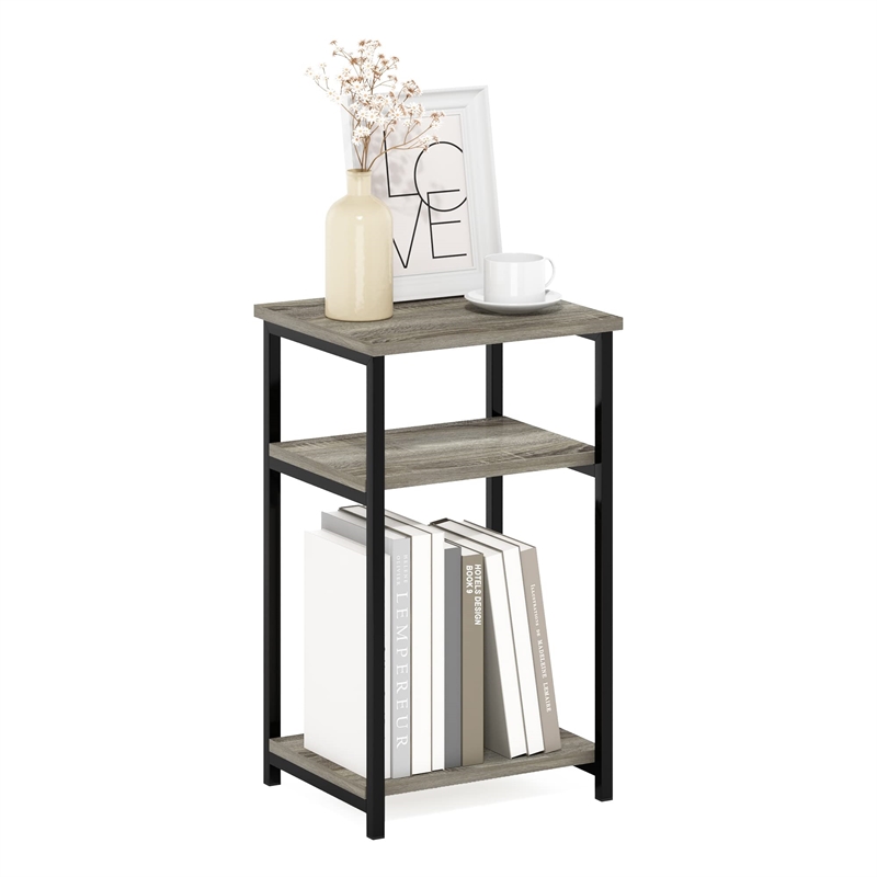Furinno JUST 3-Tier Industrial Metal Frame End Table with Storage French Oak